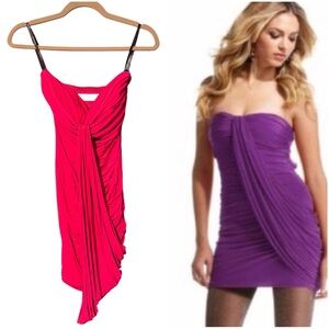 Bebe Pink Ruched Strapless Bodycon Dress